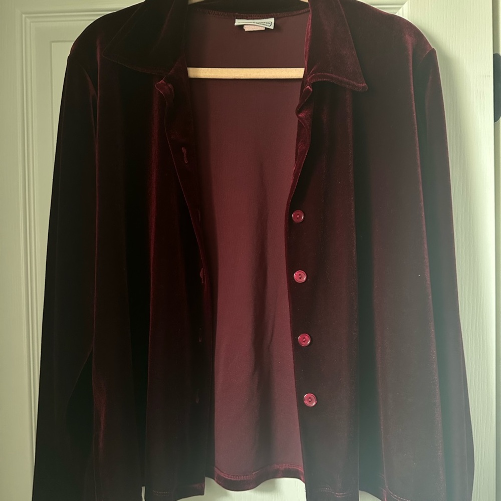 Vintage Burgundy Velvet Button Up
